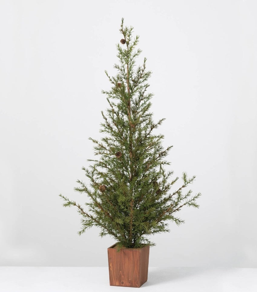 TR1076 Primitive 4 FT Pine Tree in Wood Box – Old Farmhouse Primitives