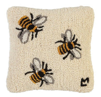 #1643BEE Three Bees Hooked Wool Pillow