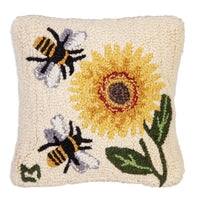 #1642BEES Sunflower Bees Hooked Wool Pillow