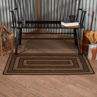 #69429  Black & Tan Jute Braided Rectangle Rug With Non-Slip Pad 27x48In