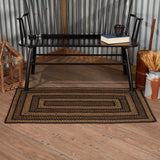 #69429  Black & Tan Jute Braided Rectangle Rug With Non-Slip Pad 27x48In