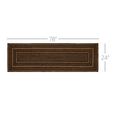 #81324  Black & Tan Jute Braided Rug Runner With Non-Slip Pad - 24x78In