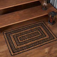 #69479  Black & Tan Jute Braided Rectangle Rug 20x30In