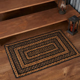 #69479  Black & Tan Jute Braided Rectangle Rug 20x30In