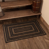 #69464  Black & Tan Jute Braided Rectangle Rug 24x36In