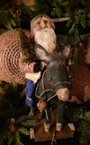 #67HS Primitive Santa Riding Pull Toy Donkey By HOLLY SCHMIDT