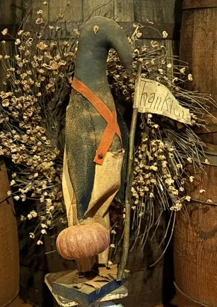 #DAW-PRMCRW Primitive Crow with "Thankful" Flag MADE IN THE USA!