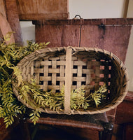 #S9-TOV Primitive Distressed "Taupe" Oval Basket With Wood Handle MADE IN THE USA!