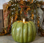 #NY236460  Primitive Green 3D Flame 5 Inch Pumpkin Candle - 6Hr Timer