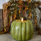 #NY236460  Primitive Green 3D Flame 5 Inch Pumpkin Candle - 6Hr Timer