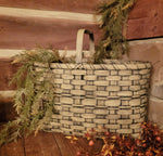 #TOTE-XL Primitive Extra Large Tote Basket With Wood Handle - Taupe Over Black