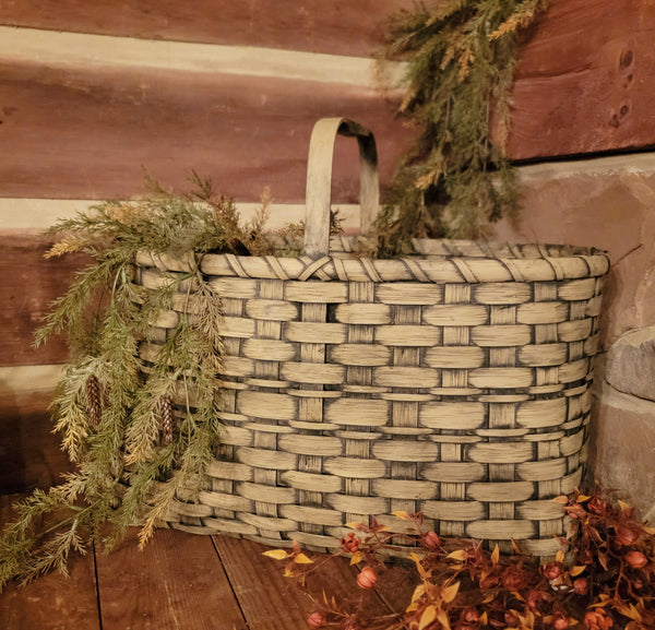 #TOTE-XL Primitive Extra Large Tote Basket With Wood Handle - Taupe Over Black