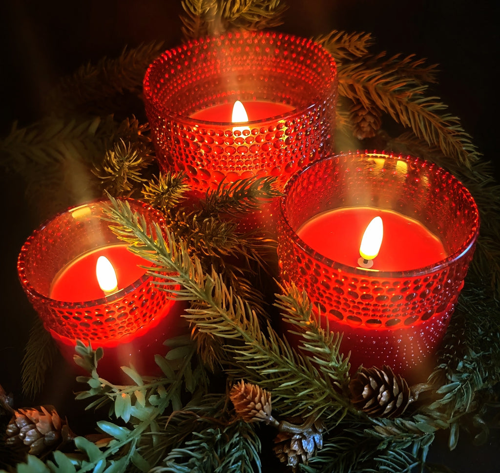 #PDRGC-4 4" Red LED Beaded Glass Candle - Thumbnail 2