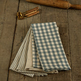 #9809  Set of 3 Dusty Blue & Cream Kitchen Towels