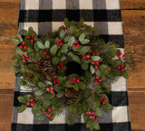#G191550 Snowy Holly 16In Candle Ring With Pine, Berries & Cones