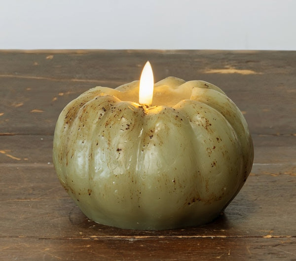 #NY236436  Primitive Green 3D Flame 3.5 Inch Short Pumpkin Candle - 6Hr timer