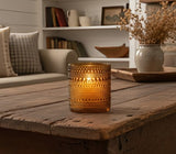 #NY246257  4In Amber Dotted Glass 3D Flame Candle