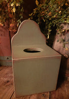 #TBG-CT  Primitive Wood Tissue Box - Sage Green over Red