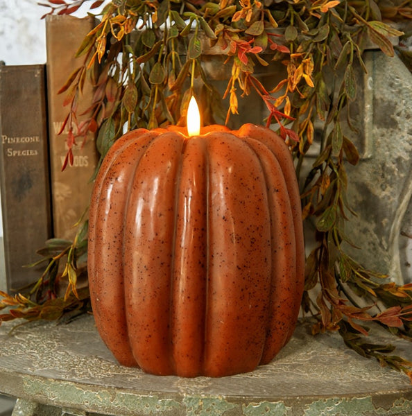 #NY236452 Primitive Bronze 3D Flame 6.5 Inch Tall Pumpkin Candle - 6Hr Timer