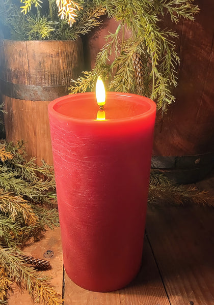 #20PDN Textured Red 8x4" Flameless Realistic Melt Pillar Candle