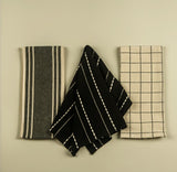 #6509  Set of 3 Black & Cream Kitchen Towels