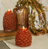 #NY236401 Primitive Bronze Moving Flame Pinecone Candle 4.25In