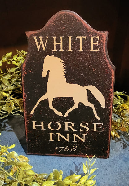#WHCT Mini Tavern Style "White Horse Inn 1768" Wood Shelf Sitter MADE IN THE USA!
