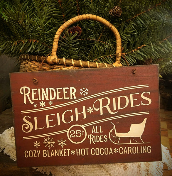 #WRSR Primitive Red "Sleigh Rides" Sign On Rusty Wire