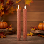 #D19642-RU  Set of 2 9.75In Rust Honeycomb LED Taper Candles
