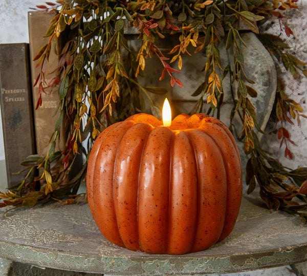 #NY236461 Primitive Orange 3D Flame 5 Inch Pumpkin Candle - 6Hr Timer