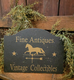 #FA912 Colonial "FINE ANTIQUES"  - Horse Weathervane- Tavern Shelf Sitter - Black