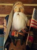 #A269 2026 Signed ARNETT'S Crazy Quilt Santa With Antique Pull Toy Horse & Flag