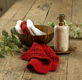 #8019  Set of 4 Red & White Knit Dishcloths