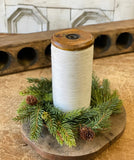 #XP76822 White Spruce 9In Candle Ring With Cones