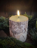 #4BR-GER  "Real Bark" 4In Tall Flameless Pillar Candle