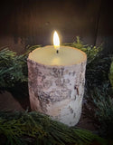 #4BR-GER  "Real Bark" 4In Tall Flameless Pillar Candle
