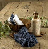 #9019  Set of 4 Denim & White Knit Dishcloths