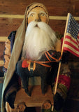 #A269 2026 Signed ARNETT'S Crazy Quilt Santa With Antique Pull Toy Horse & Flag