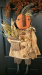 #4HL Primitive "HALLIE" Pumpkin Harvest Girl By MOSES ALLEN COLLECTION