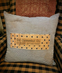 #WRN2074 Primitive 18In Down Filled Ticking Pillow With Star Americana Label