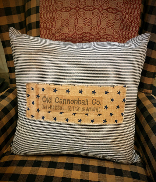 #WRN2074 Primitive 18In Down Filled Ticking Pillow With Star Americana Label