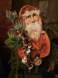 #FZ25 HOLLY SCHMIDT "Fuzzy Ember Coat Santa With Stocking, Snowman Ornament & Time Piece" ONE OF A KIND