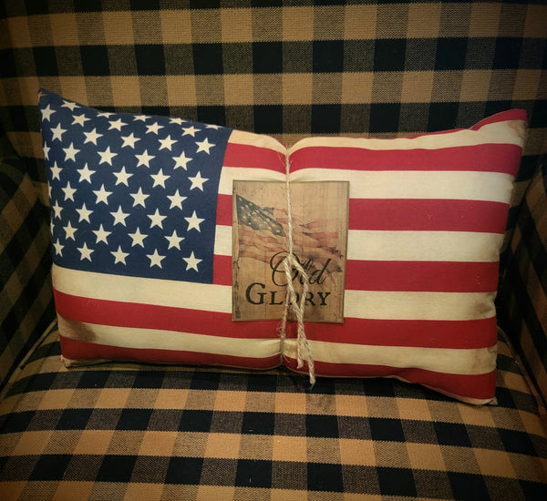 #1028 Primitive "Old Glory" Pillow with Paper Card