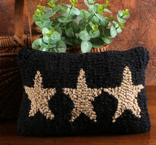#PL572014  8x12In Three Star Hooked Pillow - Navy
