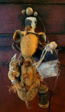 #48HS Primitive Hanging Mouse In Wooden Bell With Make-Do Lantern By Holly Schmidt