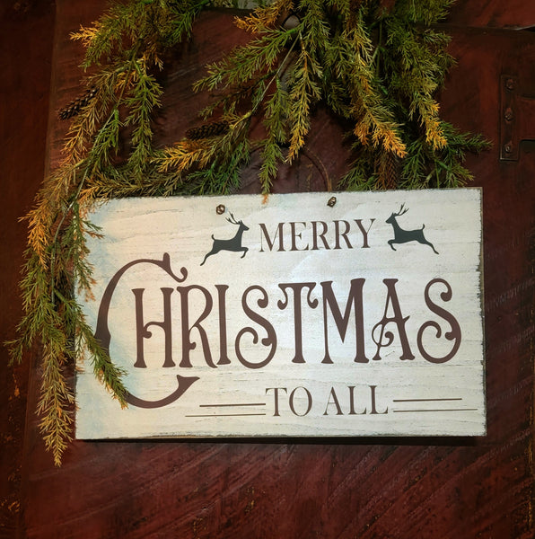 #MC915 "Merry Christmas To All"  Sign With Rusty Wire