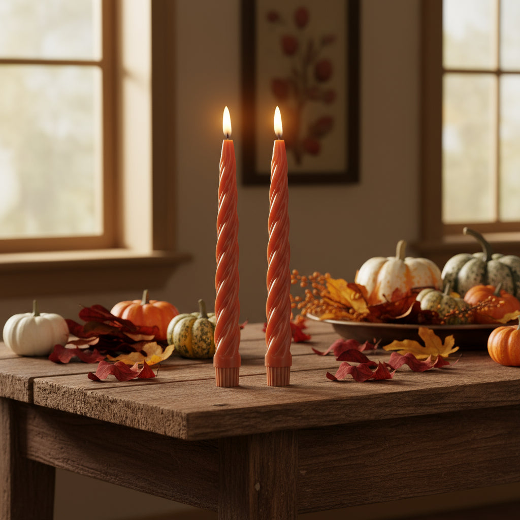 #E19642E-RU Set of 2 9.75In Rust Spiral LED Taper Candles w/ Timer ...