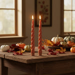 #E19642E-RU  Set of 2 9.75In Rust Spiral LED Taper Candles w/ Timer