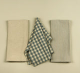 #9809  Set of 3 Dusty Blue & Cream Kitchen Towels