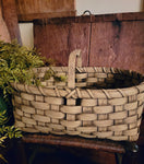 #S9-TOV Primitive Distressed "Taupe" Oval Basket With Wood Handle MADE IN THE USA!